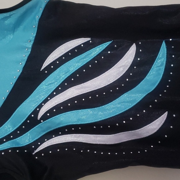 Black, blue and white Child size 12 Gymnastics Leotard - Picture 2 of 4